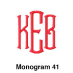 A red monogram with the letters keb