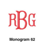 A red monogram with the letters rbg