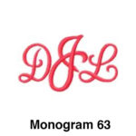A red monogram with the letters djl and monogram 6 3
