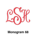 A red monogram with the letters lsh