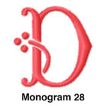 A red letter d with the letters monogram 2 8