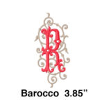 A red and white letter b with the word " barocco " in it.