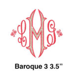 A red and white monogram with the letter m.