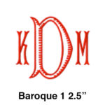 A red monogram with the letters kdm in the middle.