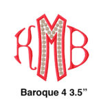 A red and white monogram with a diamond pattern.