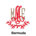 A red and gray monogram with the word " bermuda ".