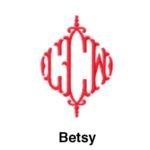A red monogram with the letters betsy