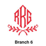 A red logo with the initials rrg and branch 6.