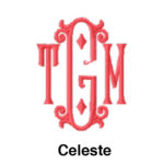 A red monogram with the letters celeste
