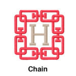 A red and beige chain with the letter h in it.