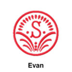 A red circle with the word evan in it.