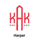 A red and white logo for harper