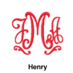 A red monogram with the letters henry