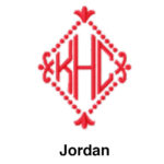 A red monogram with the letters khc and jordan.