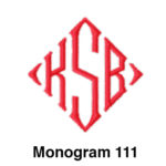 A red diamond monogram with the letters ksb.