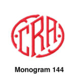 A red monogram with the letters cra in it.