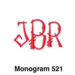 A red monogram with the letters jbr