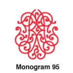A red monogram with the number 9 5 on it.