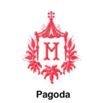 A red and white logo of pagoda