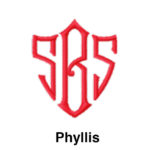 A red monogram with the initials sbs and phyllis.