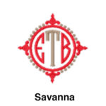A red and white logo with the letters etb